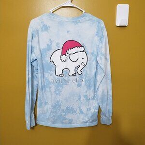 Ivory Ella Long Sleeve Cotton "Santa Elephant" Shirt S Y2K Preppy